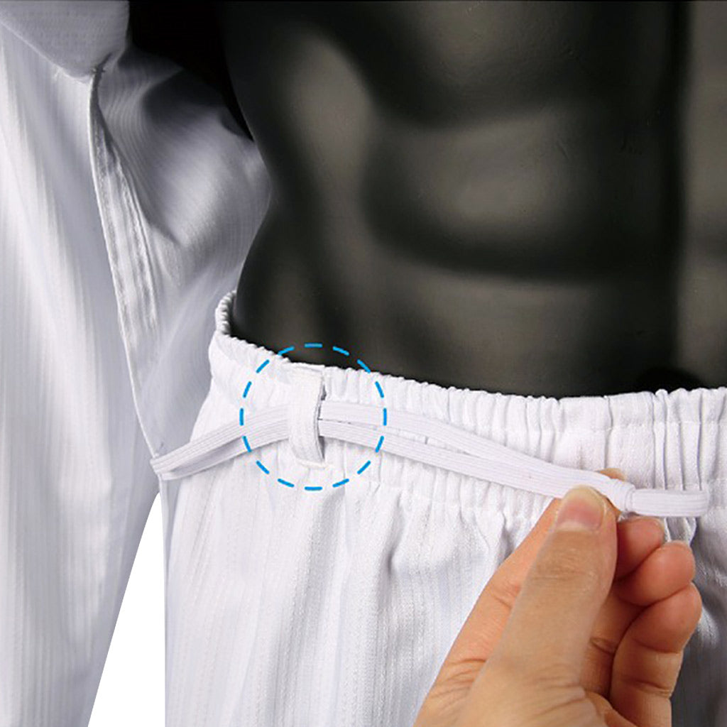 dobok básico de Taekwondo con cuello negro S.5 de Mooto, detalle pantalon