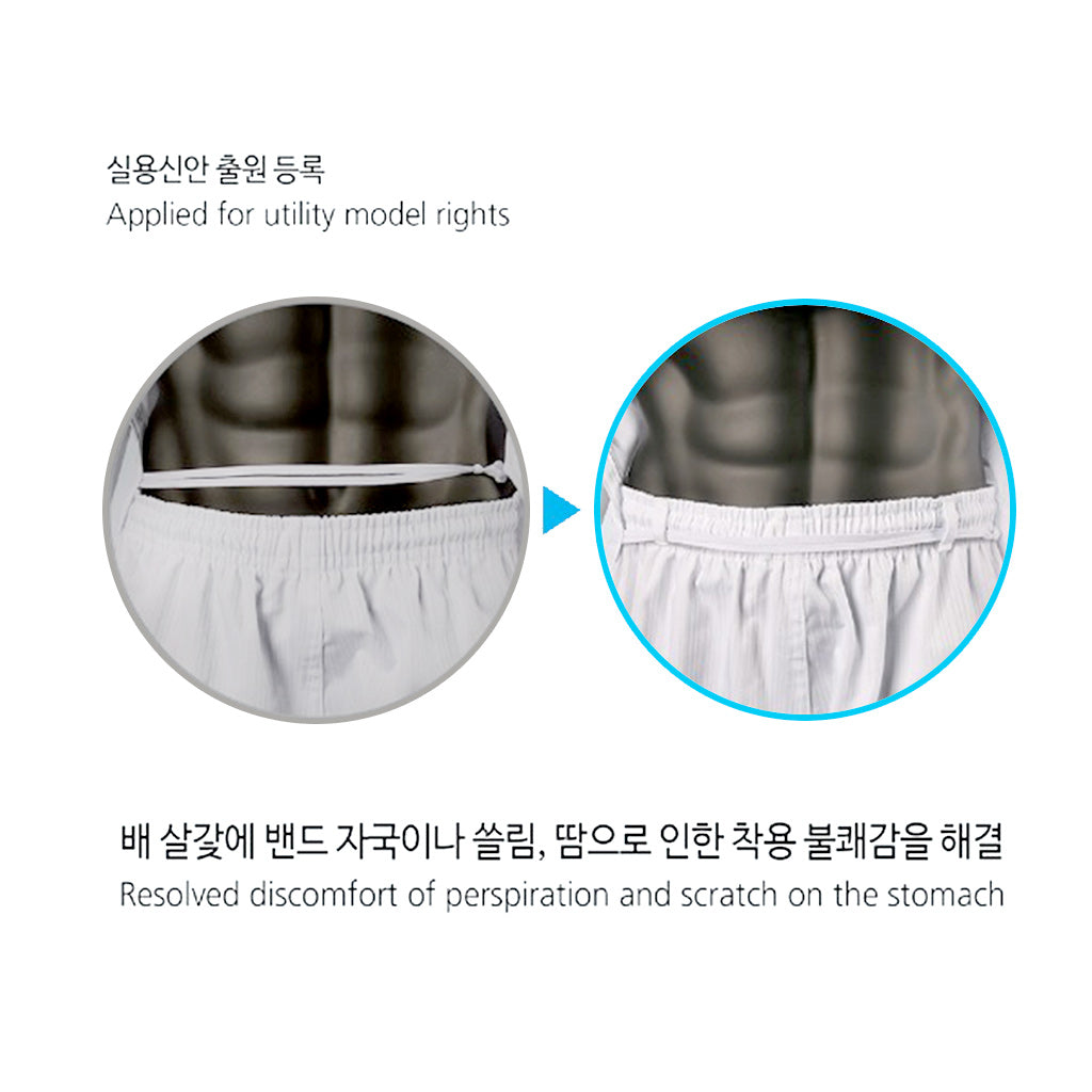 dobok básico de Taekwondo con cuello negro S.5 de Mooto, detalle resorte pantalon