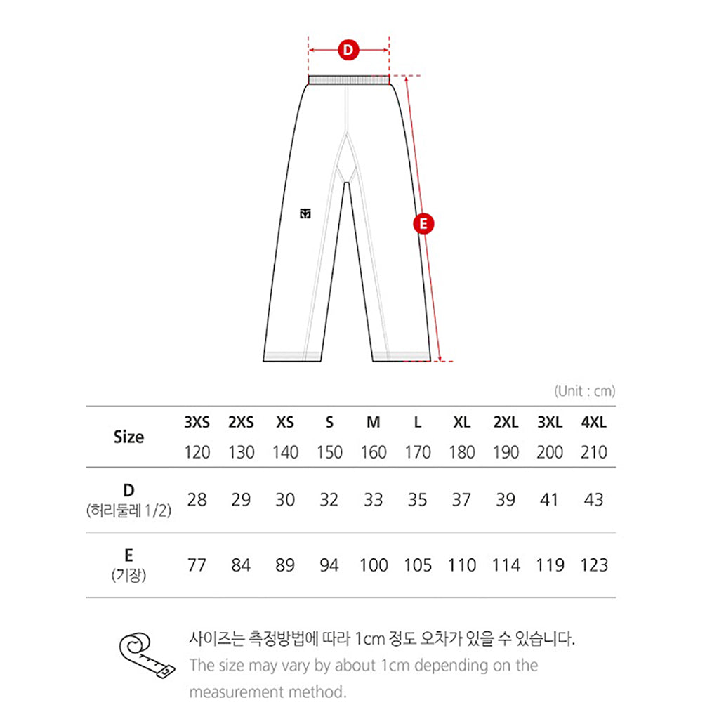 dobok básico de Taekwondo con cuello negro S.5 de Mooto, guia de tallas