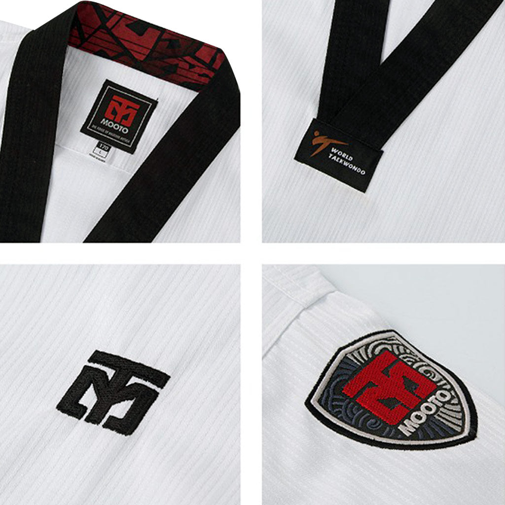 dobok básico de Taekwondo con cuello negro S.5 de Mooto, detalles