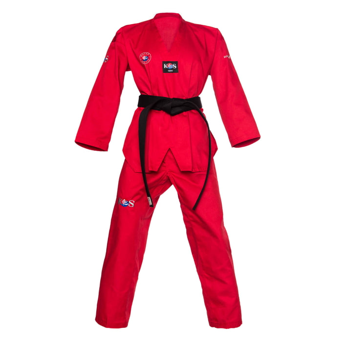 dobok rojo de Taekwondo, vista frontal
