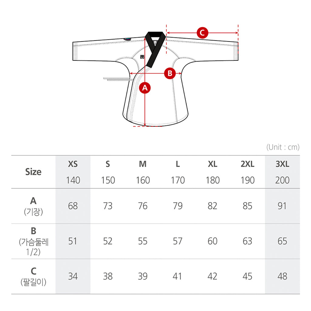 Dobok 3F 2 Woman Blanco Mooto, guía de tallas