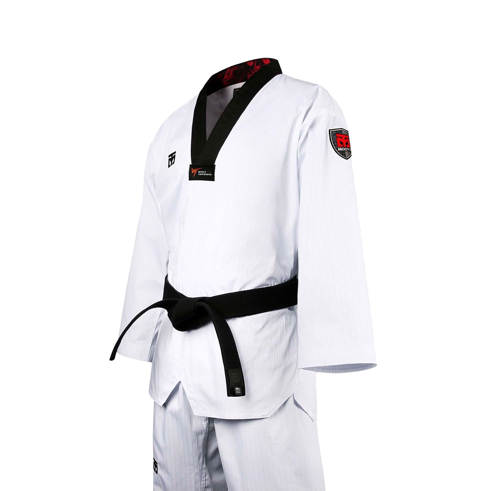 dobok de Taekwondo básico con cuello negro S.4.5 de MOOTO, vista lateral