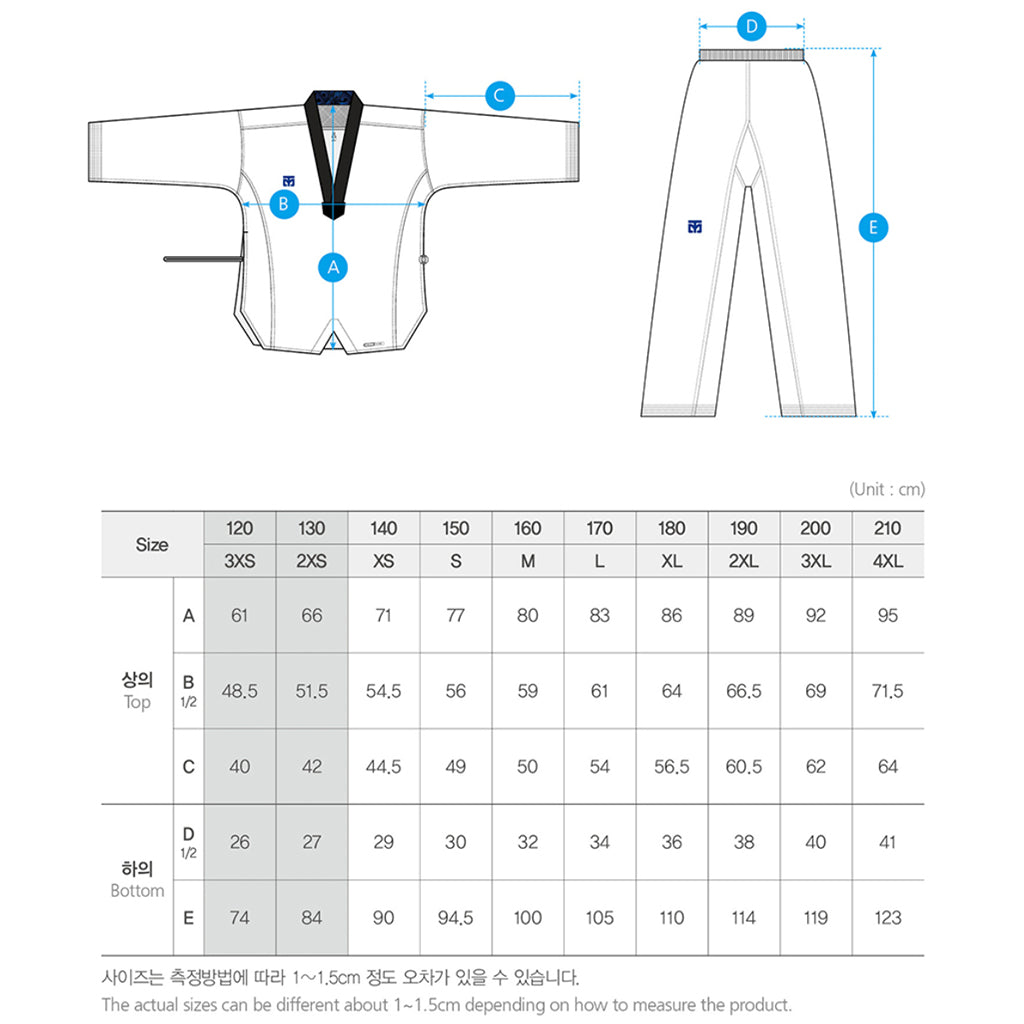 El dobok Extera S.6 de Mooto es blanco con cuello negro y es un uniforme avalado por la World Taekwondo Federation (WT). guia de tallas