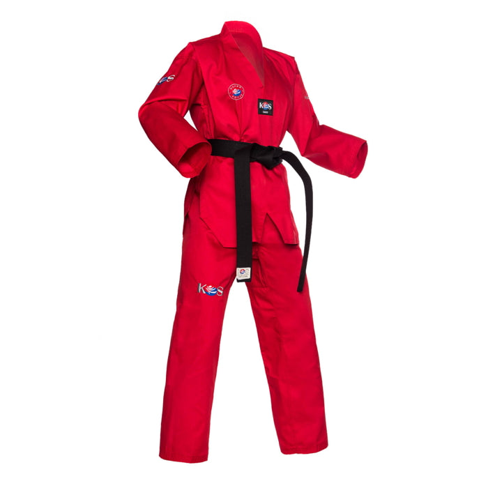 dobok rojo de Taekwondo, vista lateral
