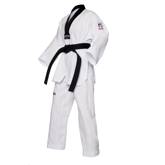 Dobok cuello negro de Taekwondo Elite S.2 de tela ligera, vista lateral