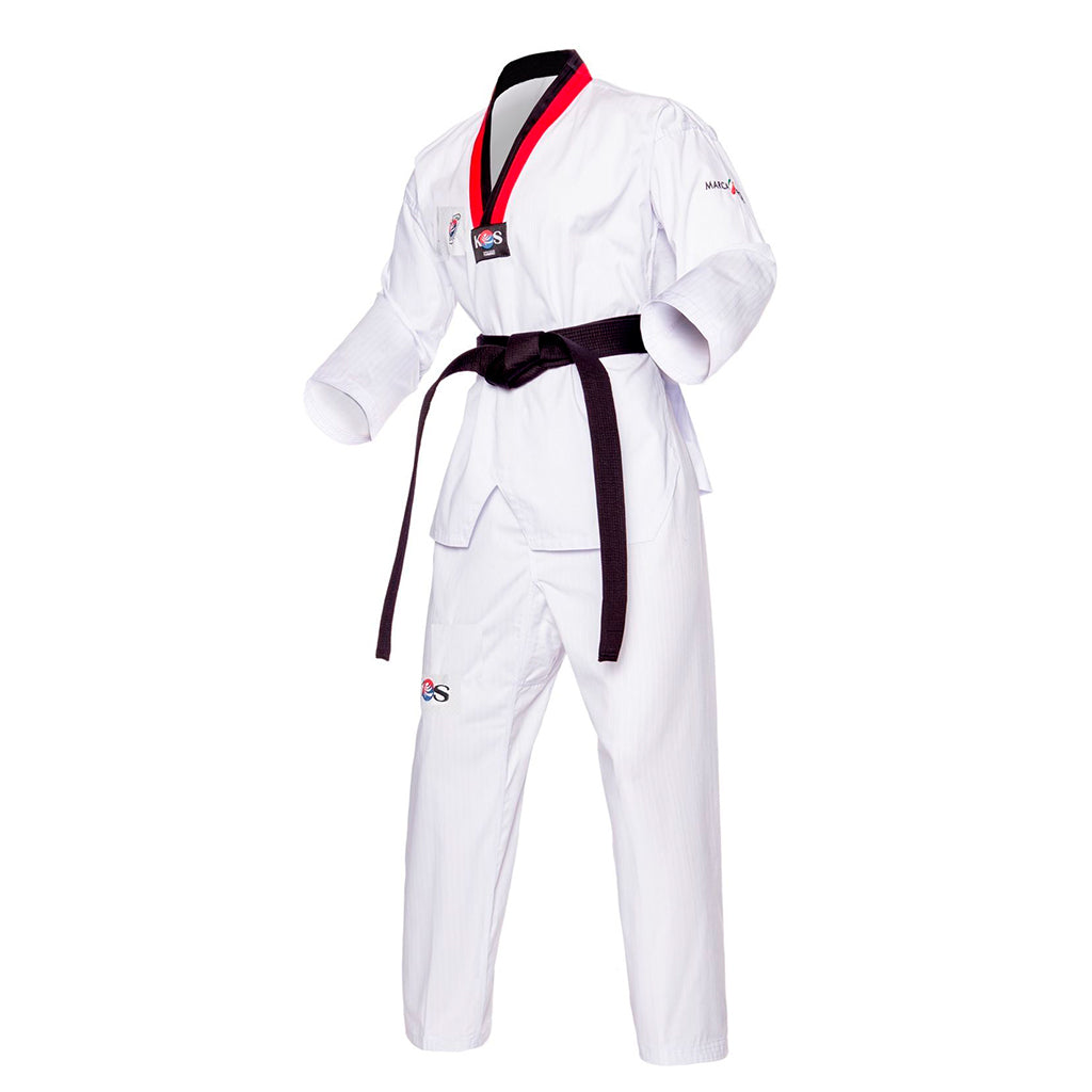 Dobok de Taekwondo con cuello poom, vista lateral